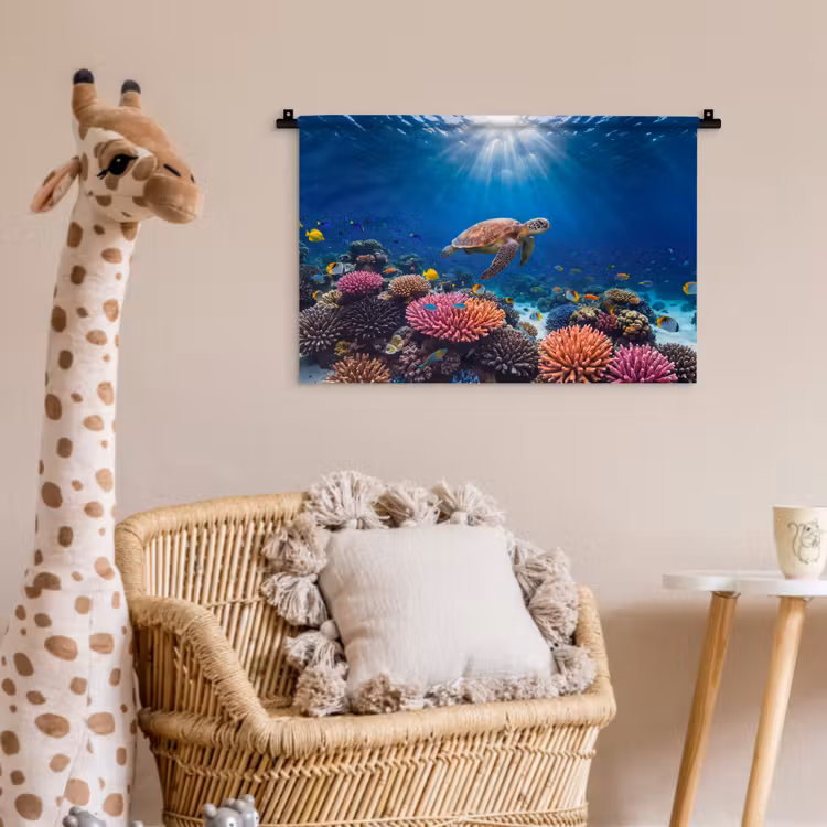 Schildpad - Koraalrif - Oceaan - Dieren - Blauw Wandkleed katoen klein -wsfeer5_kind