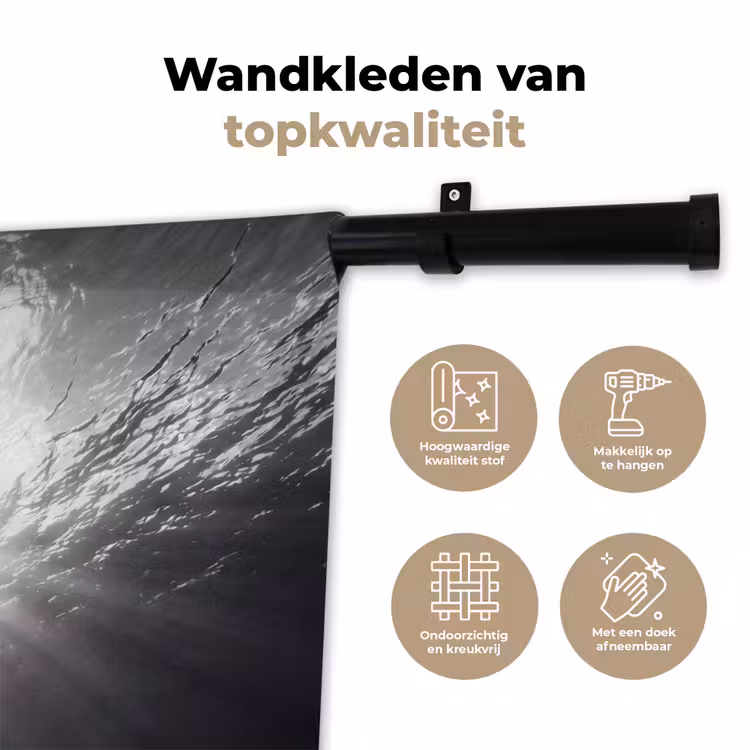 Schildpad - Onderwater - Lichtstralen - Oceaan - Zwart-wit Wandkleed katoen klein -sfeer2