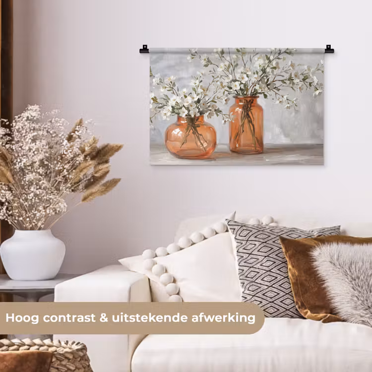 Vazen - Bloemen - Oranje Wandkleed katoen klein -sfeer1