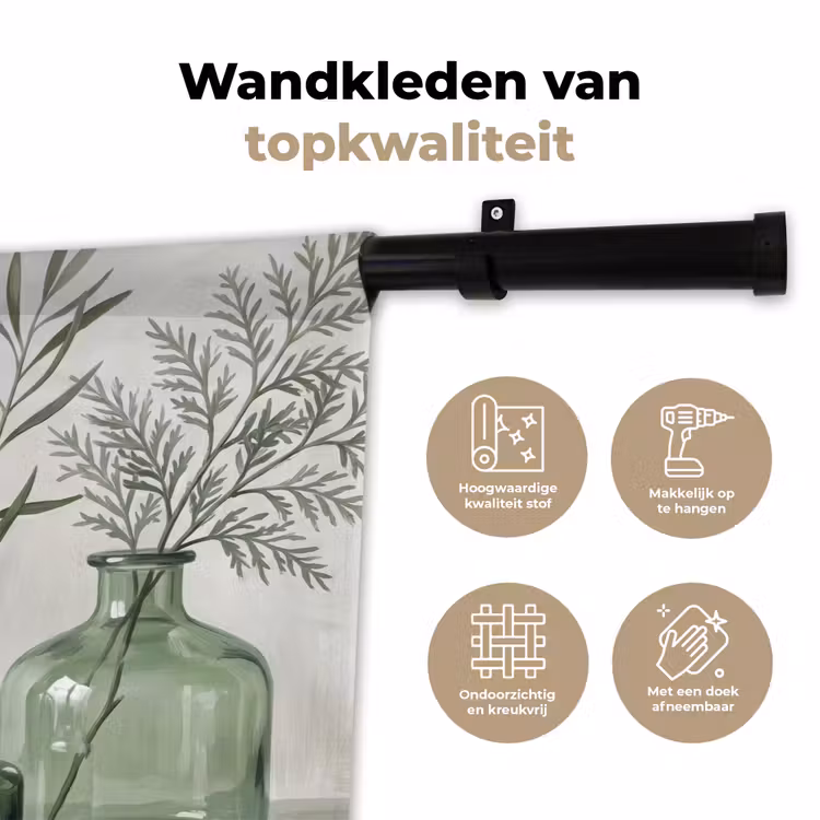 Vazen - Bladeren - Groen Wandkleed katoen klein -sfeer2