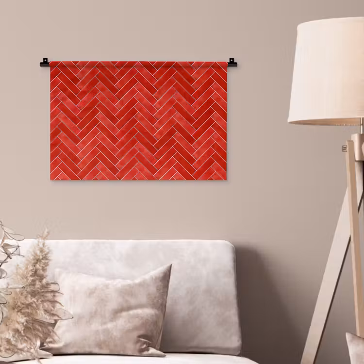 Visgraat - Tegel - Rood Wandkleed katoen klein 269 -sfeer4