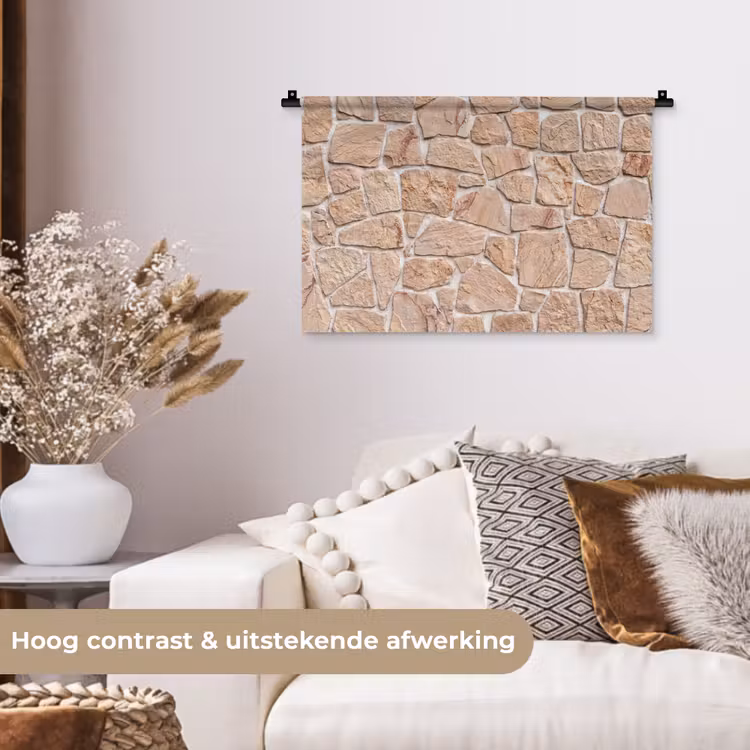 Muur - Steen - Patroon - Rustiek - Beige Wandkleed katoen klein -sfeer1