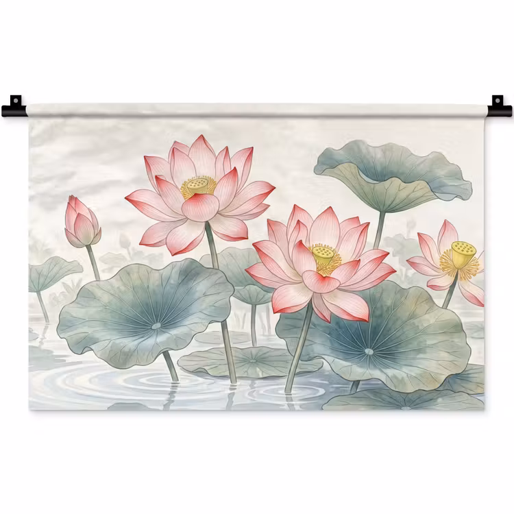 Aquarel - Lotusbloemen - Kleurrijk Wandkleed katoen klein -zz3d