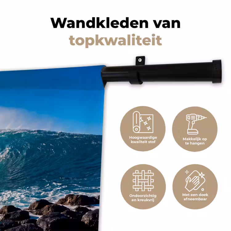 Golf - Oceaan - Brekend - Water - Blauw Wandkleed katoen klein -sfeer2