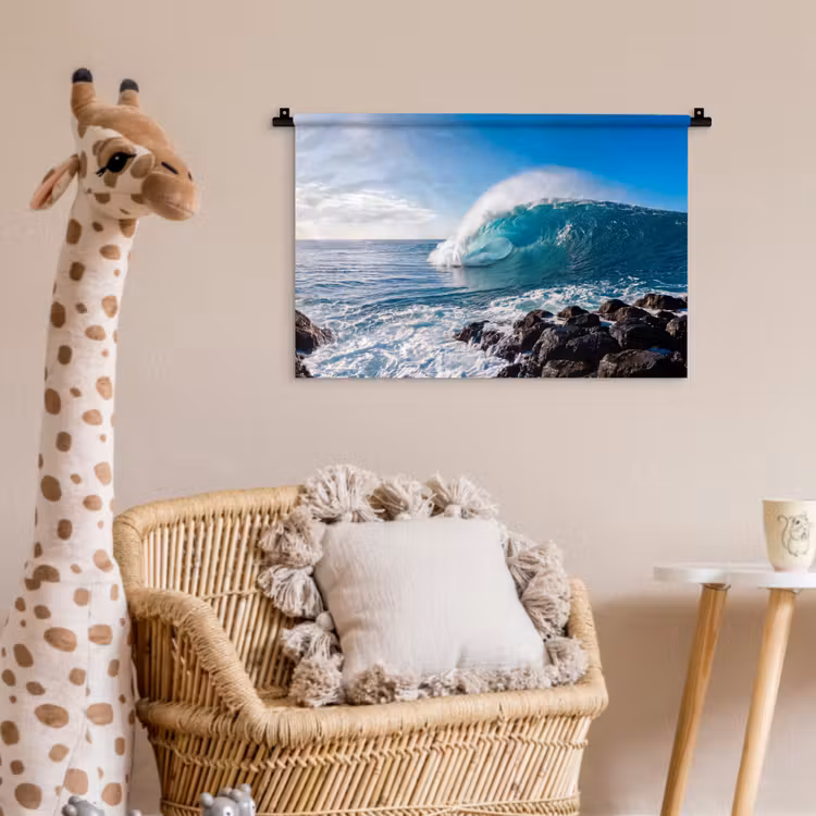 Golf - Oceaan - Brekend - Water - Blauw Wandkleed katoen klein -wsfeer5_kind