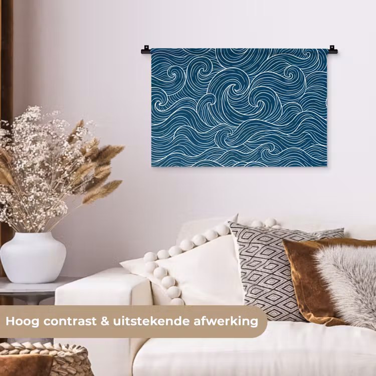 Golven - Spiraal - Water - Abstract - Blauw Wandkleed katoen klein -sfeer1