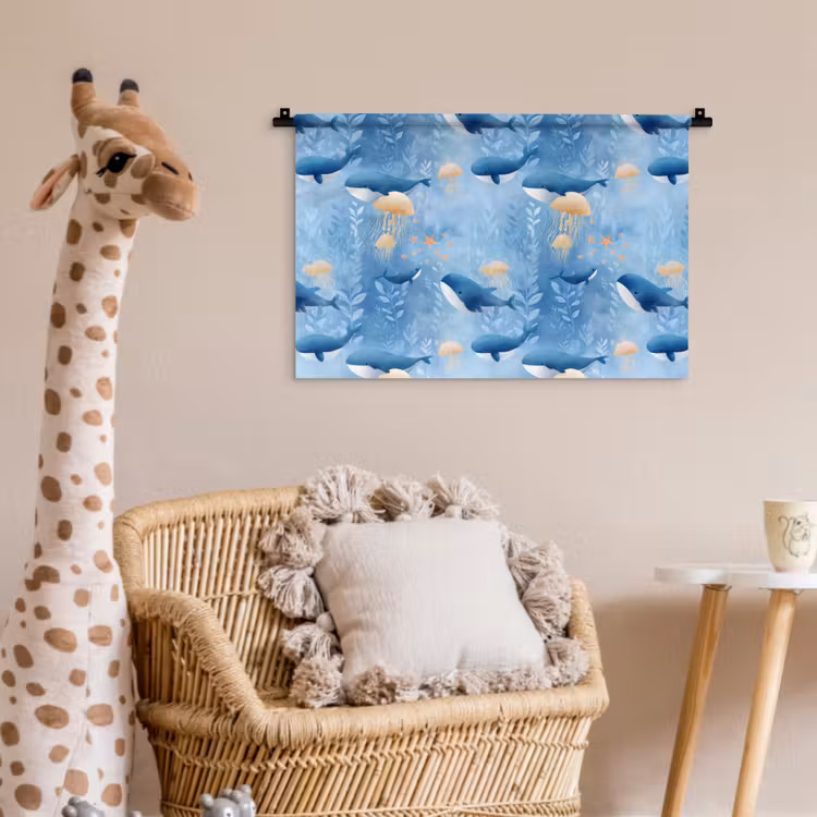 Walvissen - Oceaan - Blauw Wandkleed katoen klein 269 -wsfeer5_kind