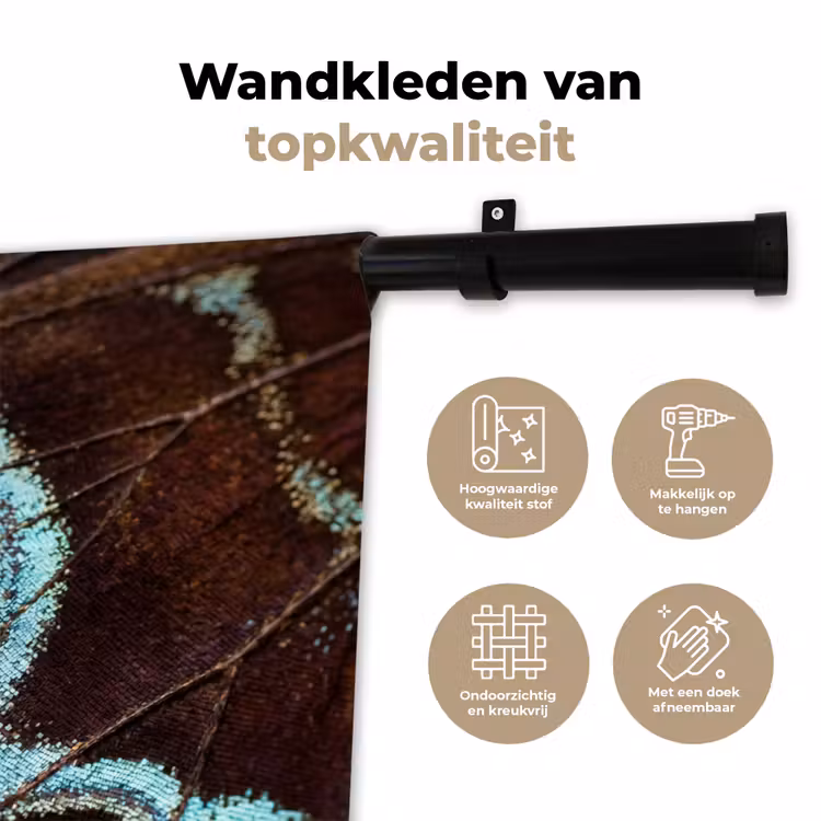 Vleugels - Vlinder - Blauw Wandkleed katoen klein -sfeer2