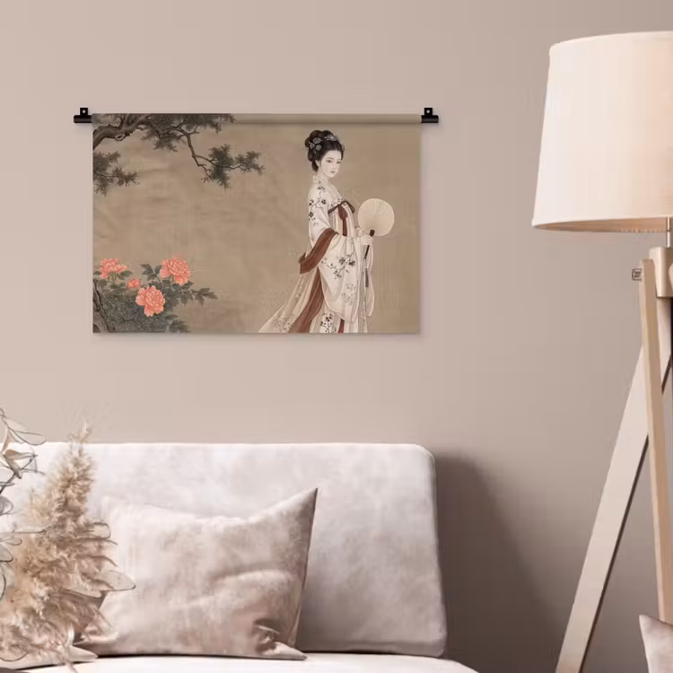 Vrouw - Azië - Kunst - Beige Wandkleed katoen klein -sfeer4