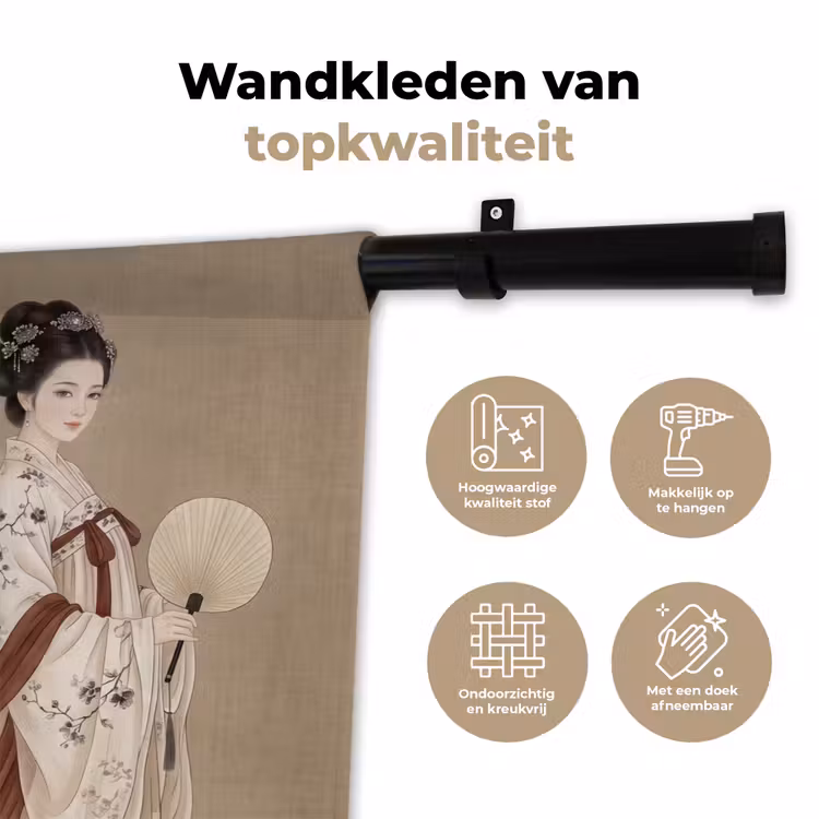 Vrouw - Azië - Kunst - Beige Wandkleed katoen klein -sfeer2