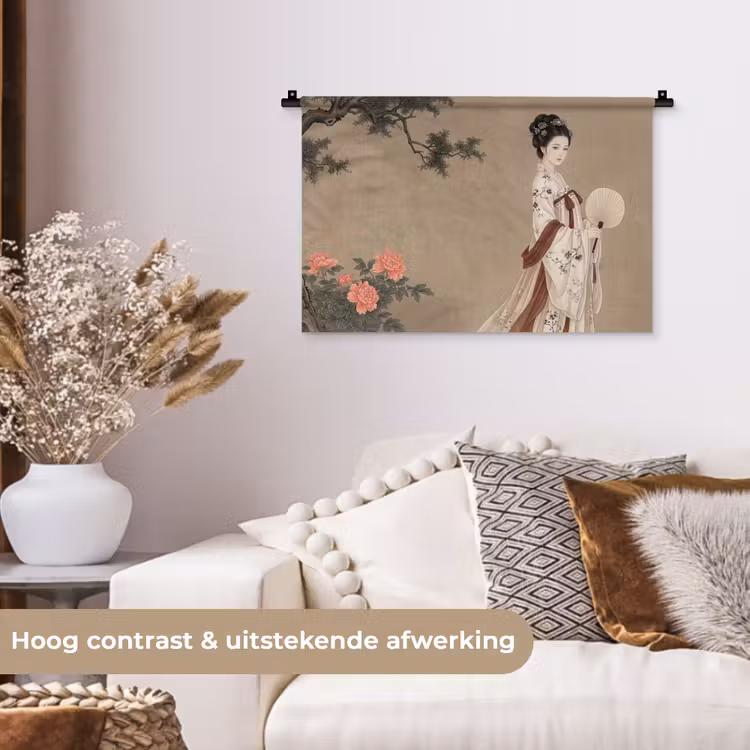 Vrouw - Azië - Kunst - Beige Wandkleed katoen klein -sfeer1