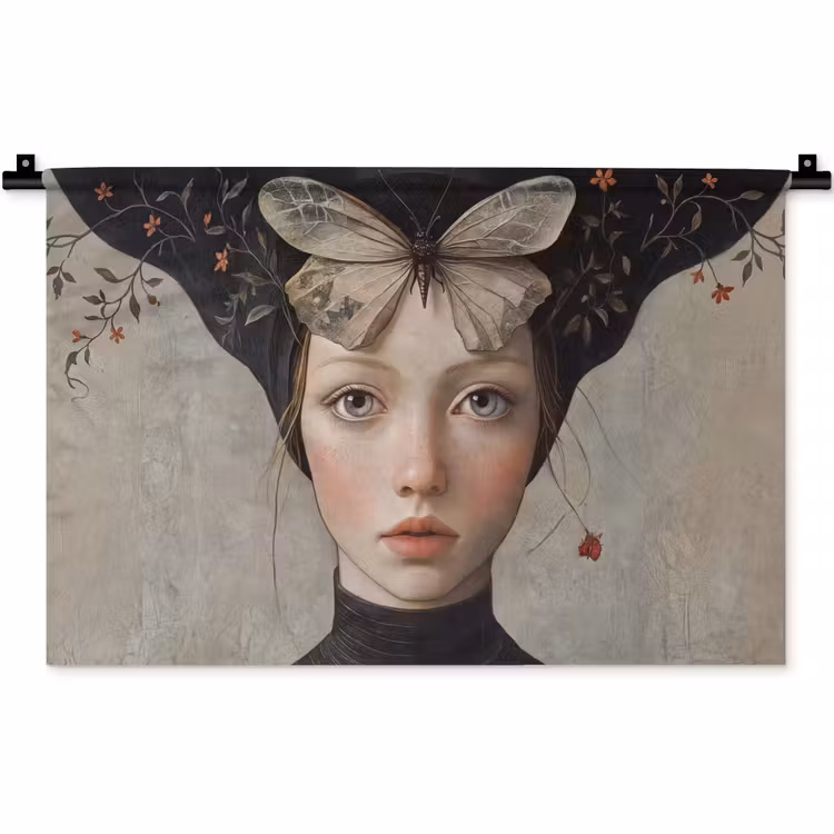 Woman - Butterfly - Art - Classic - Muted Wandkleed katoen klein -zz3d