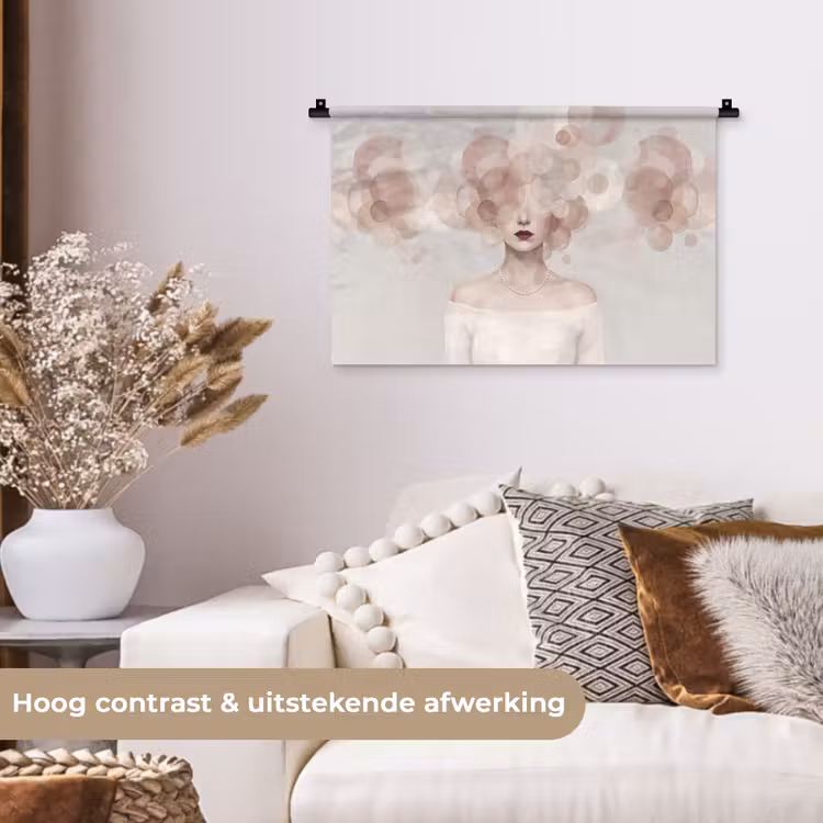 Vrouw - Cirkels - Beige Wandkleed katoen klein -sfeer1