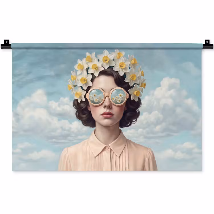 Vrouw - Narcissen - Geel Wandkleed katoen klein -zz3d