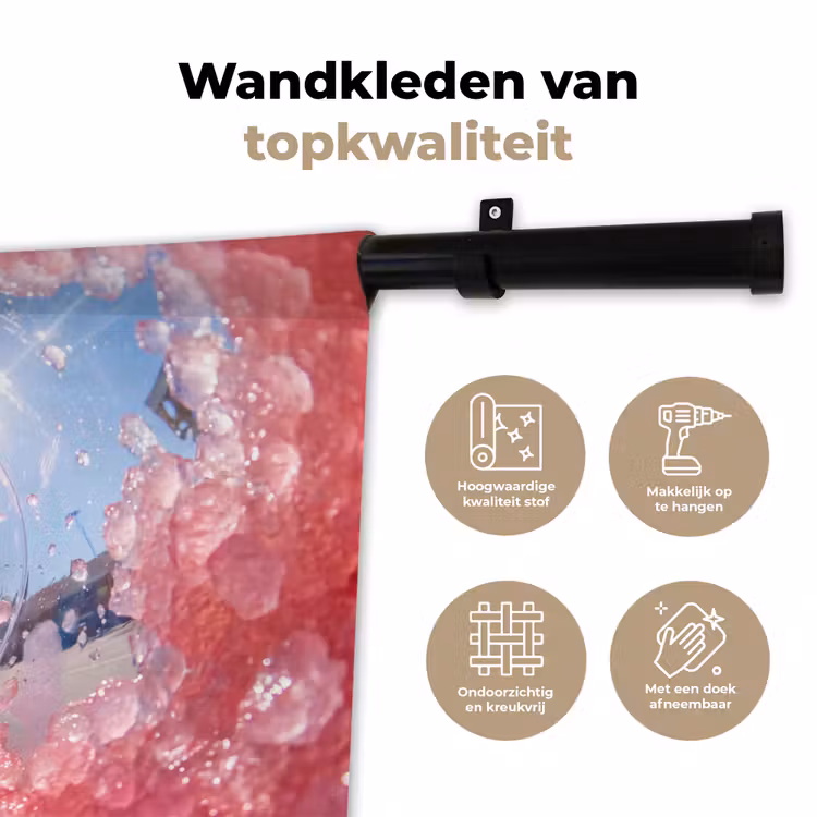 Vrouw - Drank - Zomer - Roze - Blauw Wandkleed katoen klein -sfeer2