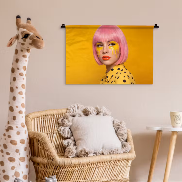 Vrouw - Portret - Abstract - Kleurrijk - Geel Wandkleed katoen klein -wsfeer5_kind