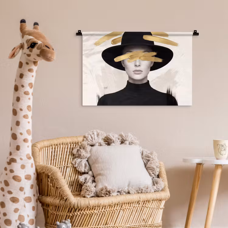 Vrouw - Portret - Modern - Goud - Kunst Wandkleed katoen klein -wsfeer5_kind