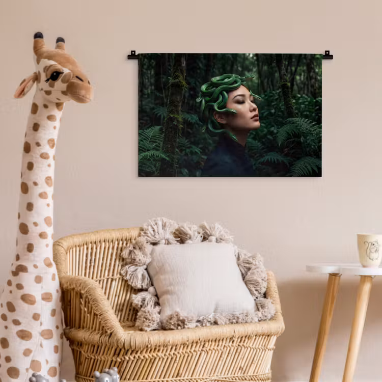 Vrouw - Slang - Natuur - Mystiek - Groen Wandkleed katoen klein -wsfeer5_kind