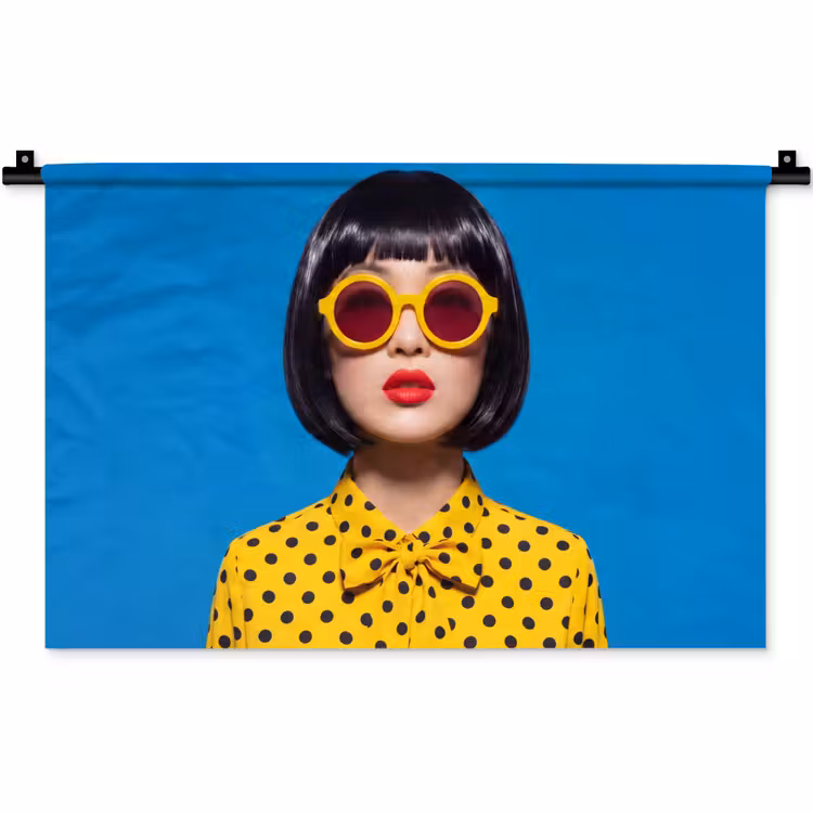 Vrouw - Zonnebril - Pop Art - Portret - Geel Wandkleed katoen klein -zz3d