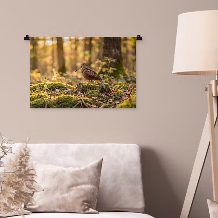 Houtsnip - Bos - Bladeren - Herfst - Gecamoufleerd Wandkleed katoen klein -sfeer4