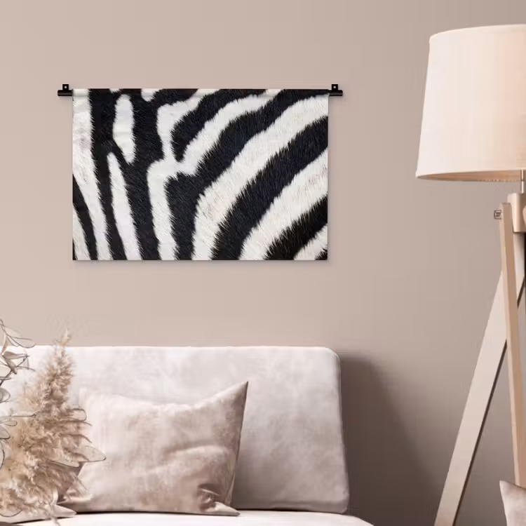 Zebra - Vacht - Klassiek - Zwart - Wit Wandkleed katoen klein -sfeer4