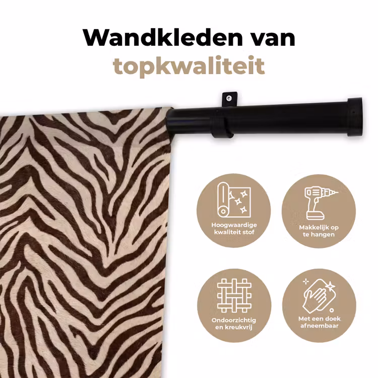 Zebra - Strepen - Bruin Wandkleed katoen klein -sfeer2