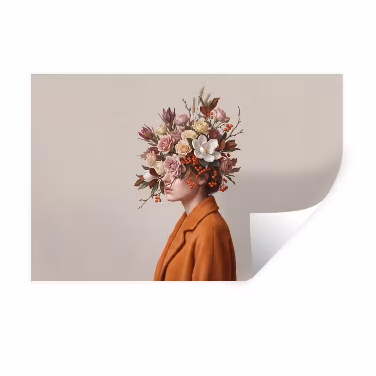Gezicht - Boeket - Kleurrijk Muursticker klein -3d