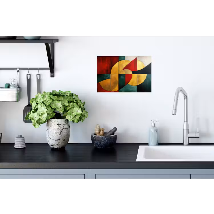 Abstract - Kerst - Goud - Rood - Groen Muursticker klein -keuken