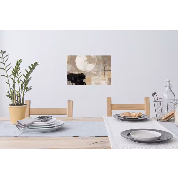 Abstract - Cirkel - Modern - Beige - Zwart - Minimalistisch Muursticker klein -eettafel