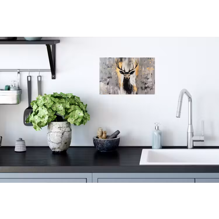 Abstract - Hert - Gewei - Goud Muursticker klein -keuken