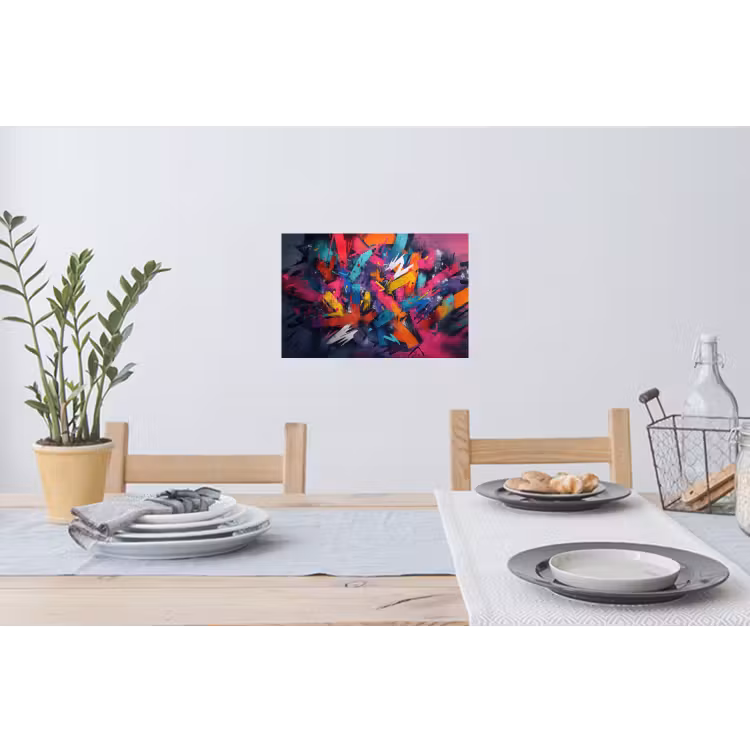 Abstract - Explosie - Neonkleuren Muursticker klein -eettafel
