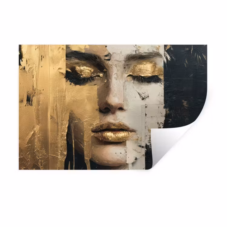 Abstract - Goud - Gezicht - Lippen Muursticker klein -3d