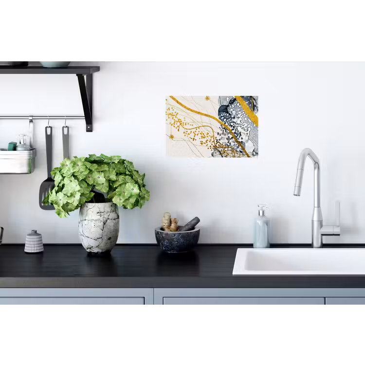 Abstracte weergave van de lucht met gouden accenten uit de natuur Muursticker klein -keuken