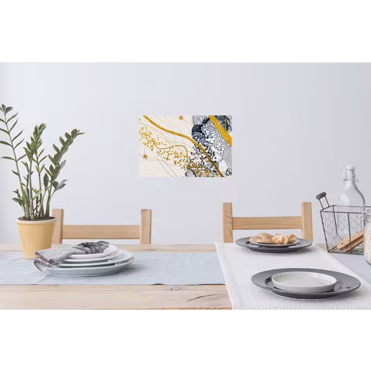 Abstracte weergave van de lucht met gouden accenten uit de natuur Muursticker klein -eettafel