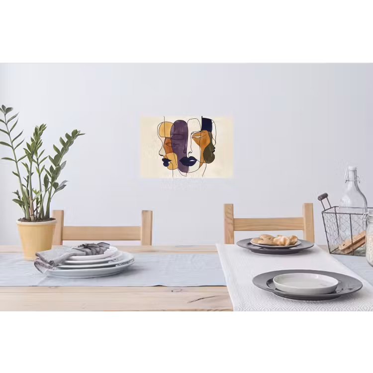 Abstract - Overlappende gezichten - Paars - Donkergroen Muursticker klein -eettafel