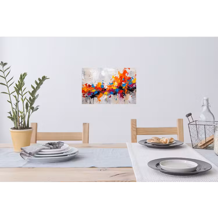Abstract - Schilderij - Kleurrijk - Dynamisch Muursticker klein -eettafel