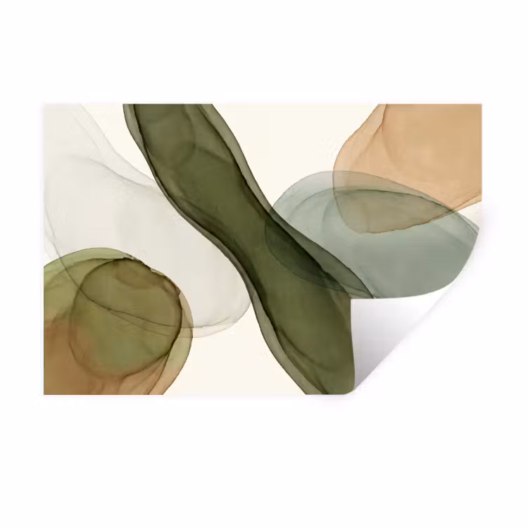 Abstract - Vormen - Modern - Kunst - Groen - Bruin Muursticker klein -3d