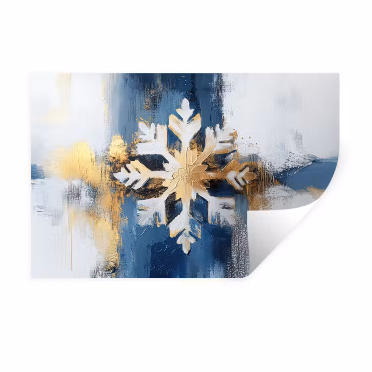 Abstract - Winter - Sneeuwvlok - Sneeuw - Goud Muursticker klein -3d