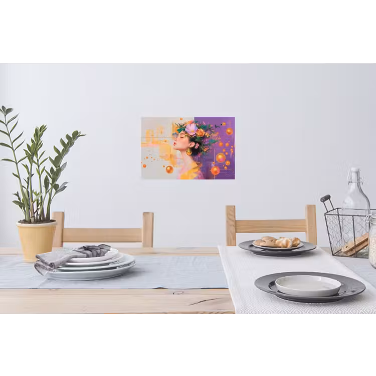 Abstract - Vrouw - Bloemenkroon - Goud Muursticker klein -eettafel