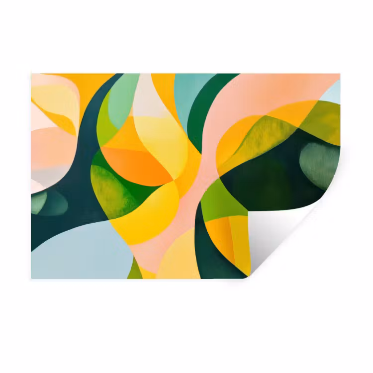 Abstract - Geel - Roze - Groen Muursticker klein -3d