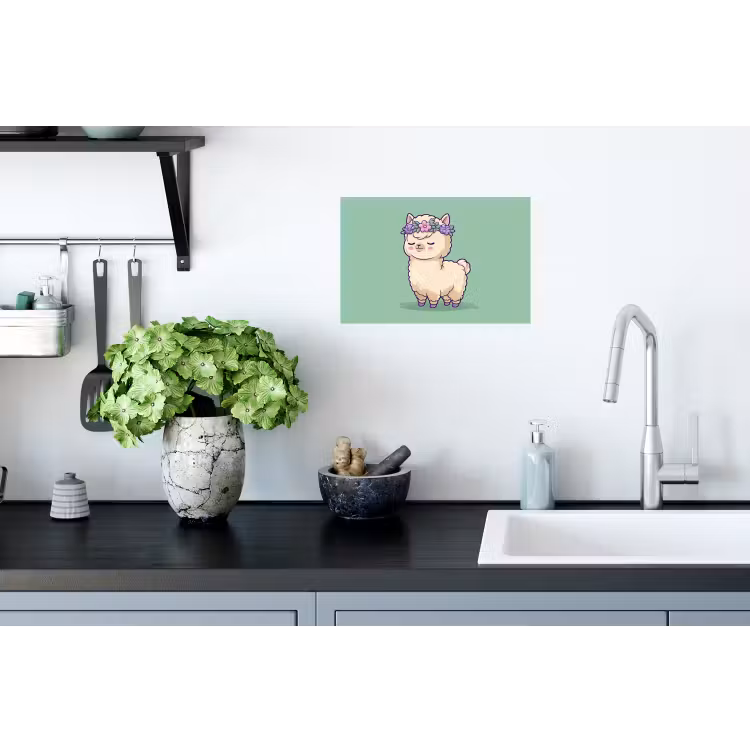 Alpaca - Groen - Bloemendiadeem Muursticker klein -keuken