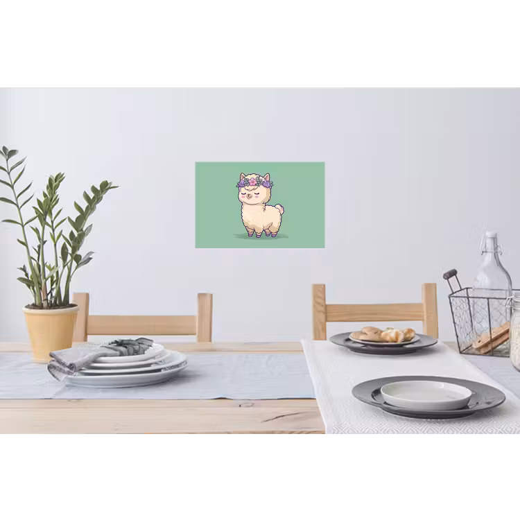 Alpaca - Groen - Bloemendiadeem Muursticker klein -eettafel