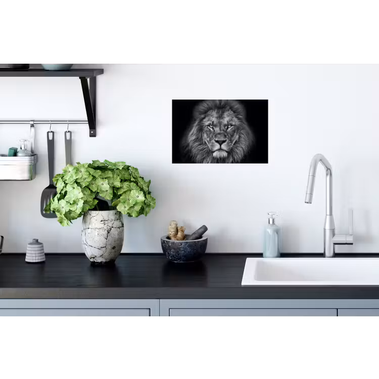 Dieren - Leeuw - Zwart - Wit - Portret Muursticker klein -keuken