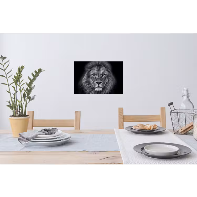 Dieren - Leeuw - Zwart - Wit - Portret Muursticker klein -eettafel
