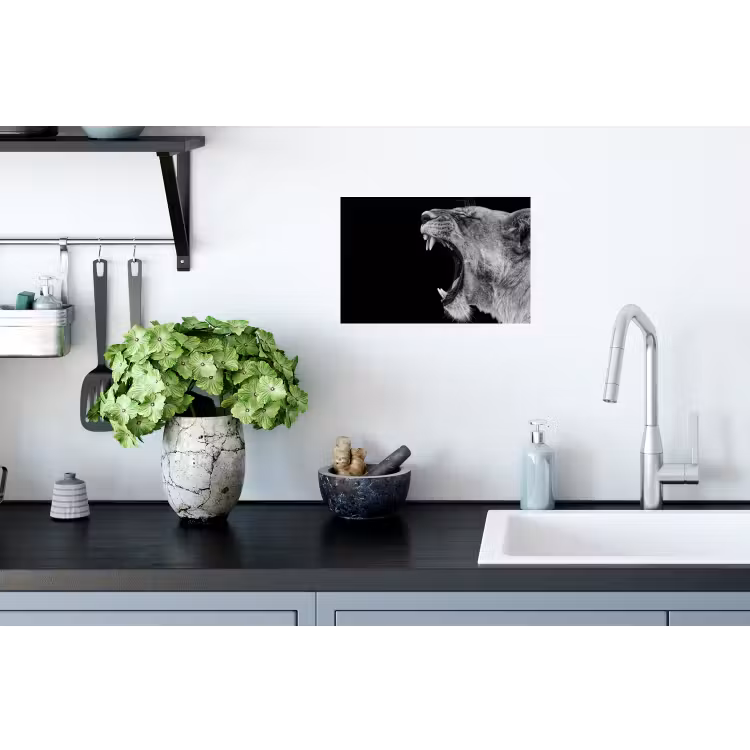 Dieren - Leeuw - Zwart - Wit - Portret Muursticker klein -keuken