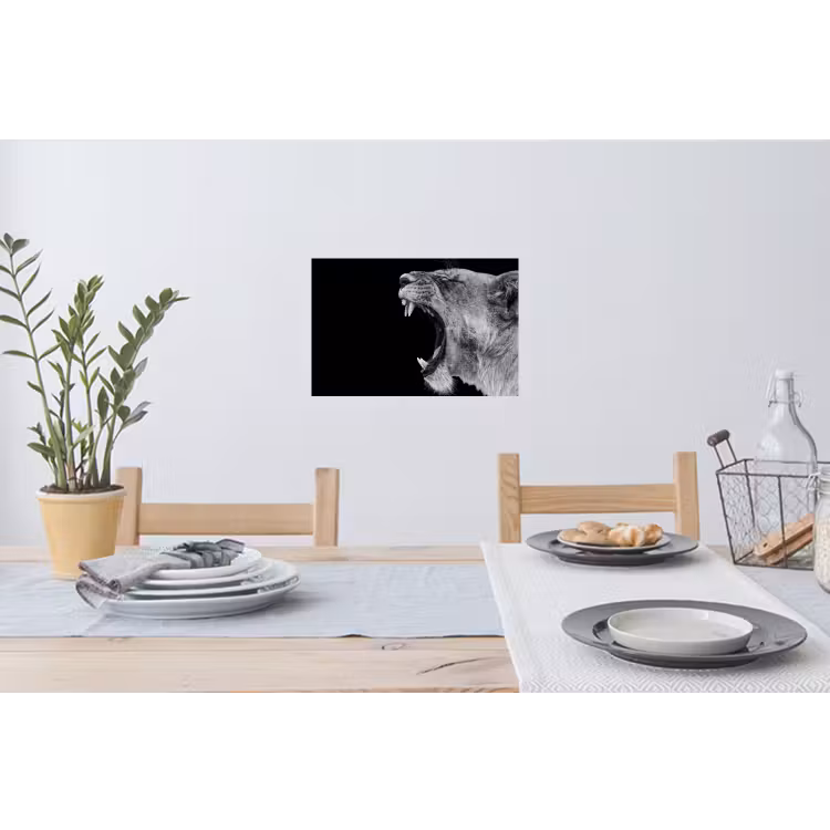 Dieren - Leeuw - Zwart - Wit - Portret Muursticker klein -eettafel