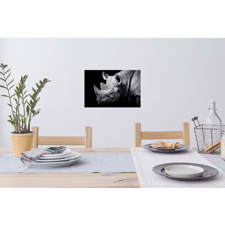 Dieren - Neushoorn - Zwart - Wit - Portret Muursticker klein -eettafel
