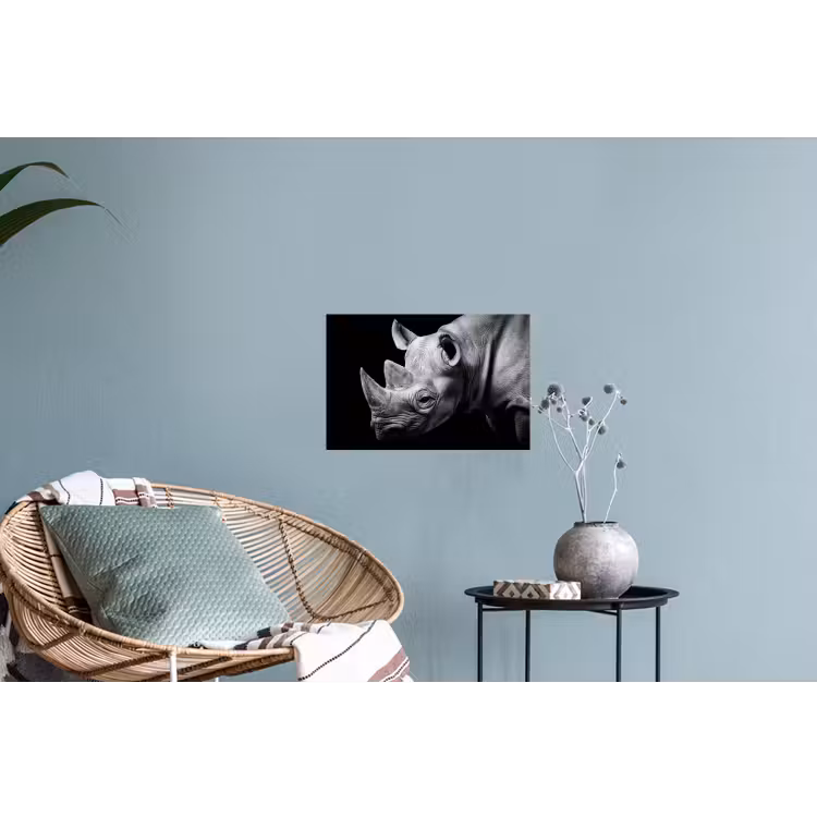 Dieren - Neushoorn - Zwart - Wit - Portret Muursticker klein -plant