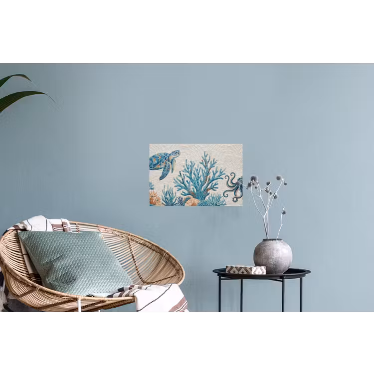 Dieren - Onderwater - Natuur - Mozaïek - Blauw Muursticker klein -plant