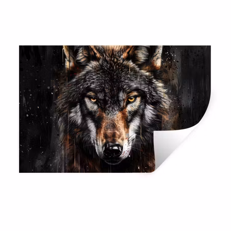 Dieren - Wolf - Portret - Zwart - Bruin Muursticker klein -3d